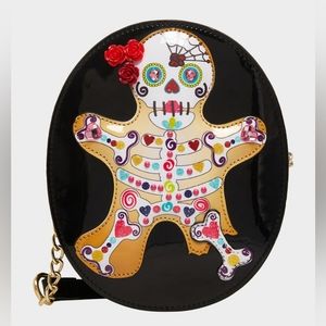 Betsey Johnson Kitsch Halloween GINGERBREAD BONES CROSSBODY black BNWT